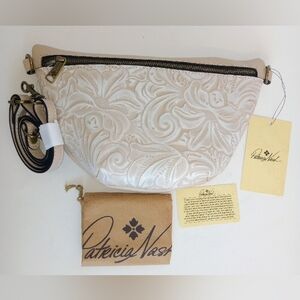 NWT Patricia Nash Chalk White Tooled Leather Crossbody Belt Bag